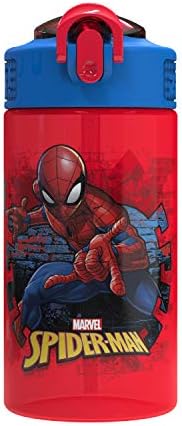 Zak Designs Marvel SpiderMan Kids Spout Cover and Built-in Carrying Loop Made of Plastic, Leak-Proof Water Bottle Design (BPA-Free), Red, 16oz