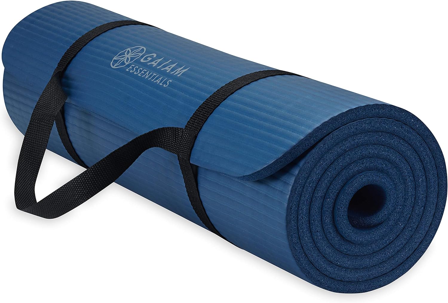 Gaiam Essentials Thick Yoga Mat Fitness & Exercise Mat with Easy-Cinch Yoga Mat Carrier Strap, 72"L x 24"W x 2/5 Inch Thick