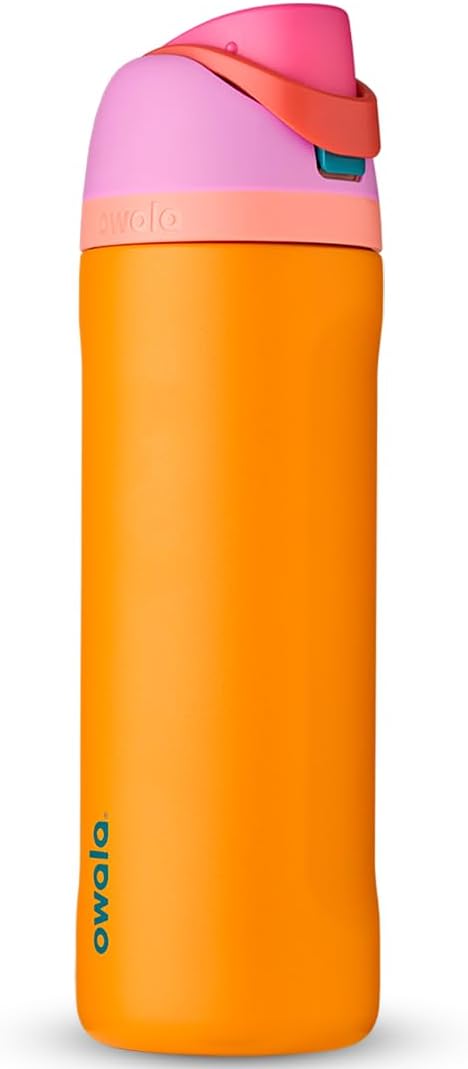 Owala FreeSip Insulated Stainless Steel Water Bottle with Straw for Sports and Travel, BPA-Free, 24-oz, Orchid/Orange (Tropical)