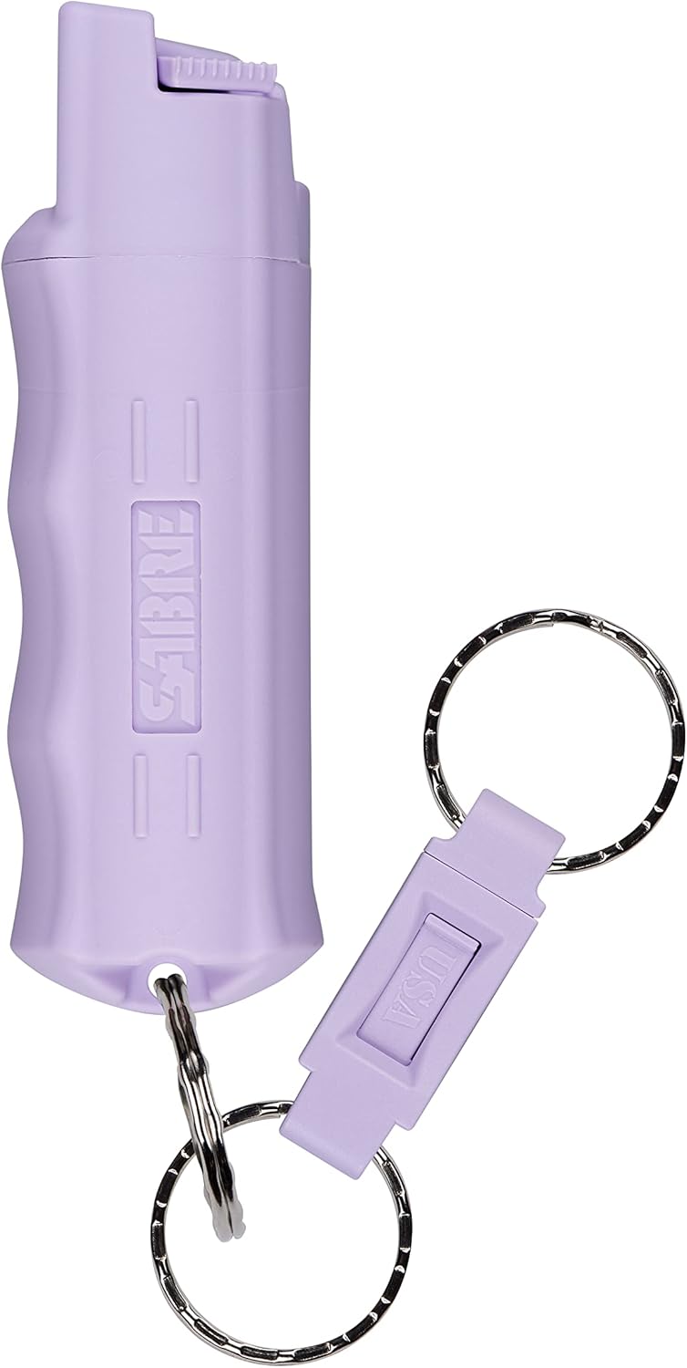 SABRE Pepper Spray, Quick Release Keychain for Easy Carry and Fast Access, Finger Grip for More Accurate and Faster Aim, Maximum Police Strength OC Spray, 0.54 fl oz, Secure and Easy to Use Safety