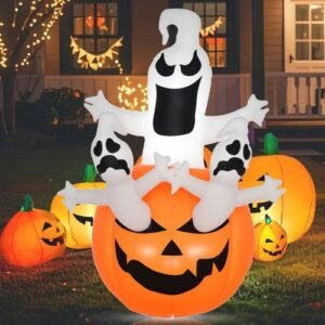 6FT Halloween Inflatables Outdoor Pumpkin and Ghosts Blow Up LED Yard Decor