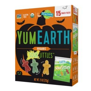YumEarth Organic Halloween Sour Littles Chewy Candy – Allergy Friendly (Top 9 Free), No Artificial Dyes or Flavors, Non GMO, Gluten Free, Vegan Candy Snacks – 15 CT Box