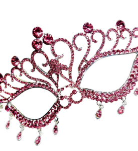 Pink Rhinestone Crystal Masquerade Silver Mask for Women, Birthday, Party, Gift