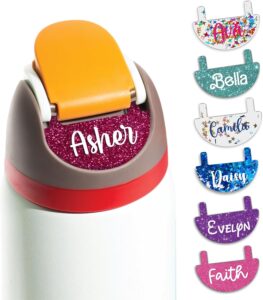 Owala Water Bottle Name Plate – Personalized Real Glitter Topper Fits 24oz 32oz 40oz | Custom Acrylic Tag with 80 Colors & 12 Font Options