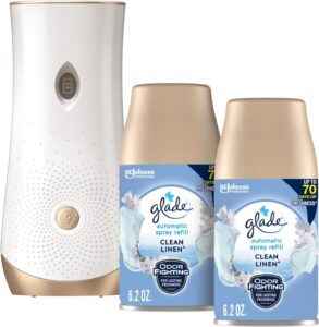 Glade Automatic Spray Refill and Holder Kit, Air Freshener for Home and Bathroom, Clean Linen, 6.2 Oz, 2 Count