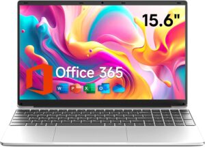 15.6 Inch Laptop with Office 365, 4GB RAM, 128GB Storage Expandable 1TB, 5205U Processor, HD Display, Windows 11 Laptops Computer, Wi-Fi 5, BT4.2, Numpad, Type-C, for Business and Students.