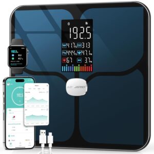 ABLEGRID Body Fat Scale,Digital Smart Bathroom Scale for Body Weight, Large Color Display Screen, 16 Body Composition Metrics BMI, Water Weigh, Heart Rate, Baby Mode, 400lb, Rechargeable