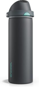Insulated Water Bottle with Straw – Encool Stainless Steel Water Bottle with Push Button Lid, Leak-Proof & BPA-Free, Keeps Cold for 24 Hours for Sports, Travel, Gym (24 oz, Tuna Grey-Green)
