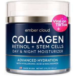Collagen Face Cream with Stem Cells Retinol Hyaluronic Acid Niacinamide for All Skin Types – Anti-Aging Face Moisturizer with Airless Pump – Day & Night Cream for Wrinkles – Made in USA 1.7 Oz