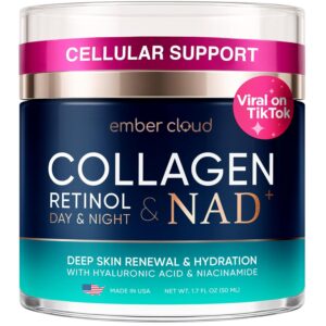 Collagen NAD+ Cream for Face Retinol Hyaluronic Acid Niacinamide for All Skin Types – Anti-Aging Face Moisturizer with Airless Pump – Day & Night Cream for Wrinkles – Made in USA 1.7 Oz