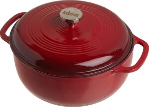 Lodge Essential Enamel Cast Iron Dutch Oven – Perfect for Bread Baking, Braising, Marinating & Slow Cooking – Features Moisture-Sealing Lid & Dual Handles – Kitchen Essentials – 6 Quarts – Island Spice Red