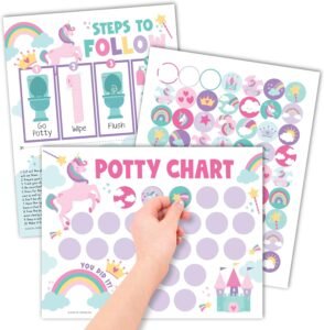 Hadley Designs Potty Training Chart for Toddlers Girls -10 Sticker Potty Chart for Toddlers Girls, 8.5×11″ Potty Training Sticker Charts for Toilet Success, Unicorn Toddler Reward Chart for Kids