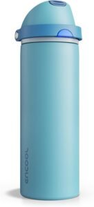 Insulated Water Bottle with Straw – Encool Stainless Steel Water Bottle with Push Button Lid, Leak-Proof & BPA-Free, Keeps Cold for 24 Hours for Sports, Travel, Gym (24 oz, Silk Blue)
