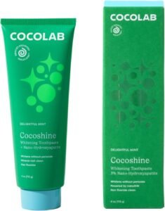 Cocoshine Teeth Whitening Toothpaste by Cocolab, Nano-Hydroxyapatite Toothpaste, Non-Fluoride with Xylitol and Coconut Oil, Gently Formulated for Sensitive Teeth, for Adults and Kids, Mint, 4 Oz