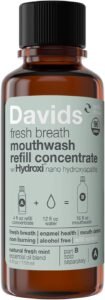 Davids Hydroxi™ Fresh Breath Mouthwash Refill Concentrate, Alcohol-Free, Fluoride-Free, Remineralizing Nano-Hydroxyapatite for Sensitive Teeth & Enamel Health, Gum Detox