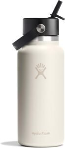 Hydro Flask Water Bottle – Insulated Stainless Steel – Wide Straw Lid, Non Spill, Leakproof in 32 Oz Ivory