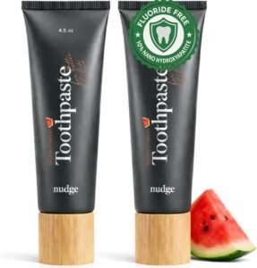 Nudge 10% Nano Hydroxyapatite Toothpaste, Rod-Shaped nHA for Maximum Enamel Contact, Natural Whitening, Fluoride Free & SLS Free, Watermelon, 4.5 oz (Pack of 2)
