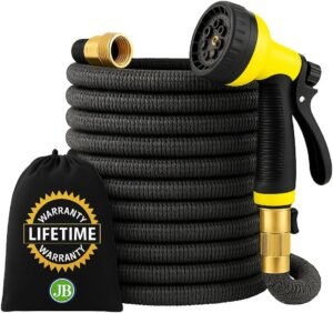 J&B XpandaHose 75ft Expandable Garden Hose – Ultra-Strong 3750D, 4-Layer Latex Core, Brass 3/4″ Connectors, 10-Pattern Nozzle & Storage Bag – Lightweight, Kink-Reducing, Leak-Resistant