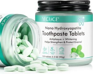 Toothpaste Tablets,150 Nano Hydroxyapatite Toothpaste Tablets, Chewable Xylitol Toothpaste Tablets, Fluoride-Free – Natural Whitening Remineralizing Travel-Friendly Eco Tabs, Peppermint