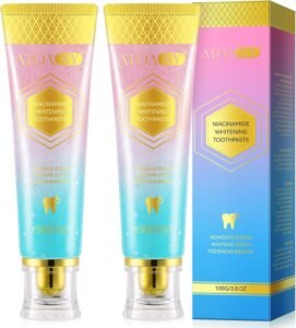 Niacinamide Whitening Toothpaste, 2 Pack Intensive Stain Removal Toothpaste for Yellow Teeth, Gum Care, Fresh Mint & Peach Breath, Tartar Control, Deep Clean for Men and Women, 3.5oz