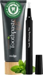 Nudge Whitening Kit with 10% Nano Hydroxyapatite Toothpaste 4.5 oz & Whitening Gel Pen 2 ml – Fluoride Free, SLS Free, Helps Reduce Surface Stains and Support a Brighter Smile