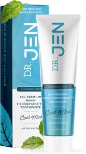 Dr. Jen Fluoride Free Toothpaste with 10% Premium Nano Hydroxyapatite, Xylitol & Glycerin, Remineralizing Daily Oral Care for Sensitive Teeth, Travel Essentials, Cool Mint, 1 Pack