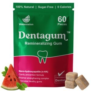 Dentagum Remineralizing Gum with Nano-Hydroxyapatite & Xylitol – SugarFree Watermelon Chewing Gum for Enamel Repair, Cavity Protection & Receding Gums – 60 Pieces