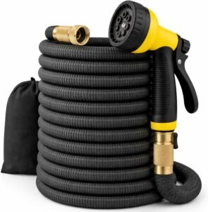 J&B XpandaHose 100ft Expandable Garden Hose – Ultra-Strong 3750D, 4-Layer Latex Core, Brass 3/4″ Connectors, 10-Pattern Nozzle & Storage Bag – Lightweight, Kink-Reducing, Leak-Resistant