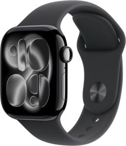 Apple Watch Series 11 [GPS 42mm] Smartwatch with Jet Black Aluminum Case with Black Sport Band – S/M. Sleep Score, Fitness Tracker, Health Monitoring, Always-On Display, Water Resistant