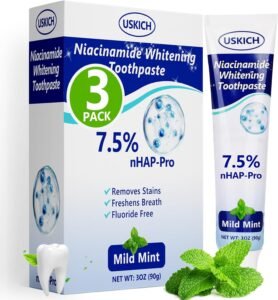 7.5% Nano-Hydroxyapatite Toothpaste,3 Pack Fresh Breath Whitening Toothpaste,Natural Peppermint Fluoride Free Toothpaste for Gentle Enamel Care, Brightens Smile & Refreshes Breath