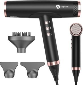 slopehill Professional Ionic Hair Dryer with Diffuser – Lightweight, Compact, Powerful & Fast Salon Blow Dryer with High Speed Brushless Motor for Travel, Women & Men Ceramic, Black