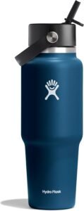 Hydro Flask Travel Water Bottle – Insulated Stainless Steel – Wide Straw Lid, Non Spill, Leakproof in 32 Oz Indigo Blue
