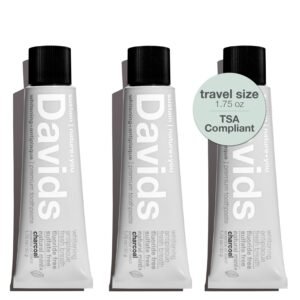 Davids Whitening Charcoal Travel TSA Approved Peppermint 1.75oz (3 Pack) | Antiplaque Protection, Fluoride Free Formula, Davids Charcoal Toothpaste, Perfect for Carry-On Travel Bags