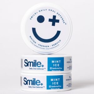 Smile+ Defense Pouches – Teeth Whitening, Nano Hydroxyapatite, Caffeine Free, Nicotine Free, Sugar Free – Enamel Repair & Remineralizing – Whiten, Freshen & Rebuild – Mint Ice, 15 Pouches (3 Tins)