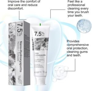 7.5% Nano Hydroxyapatite Toothpaste, Fluoride-Free Formula with Natural Mint for Fresh Breath, Deep Cleaning for Daily Oral Care, 2 Tubes