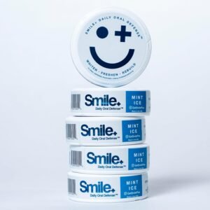 Smile+ Defense Pouches – Teeth Whitening, 55mg Nano Hydroxyapatite, Caffeine Free, Nicotine Free, Sugar Free, Enamel Repair & Remineralizing – Whiten, Freshen & Rebuild – Mint Ice, 15 Pouches (5 Tins)