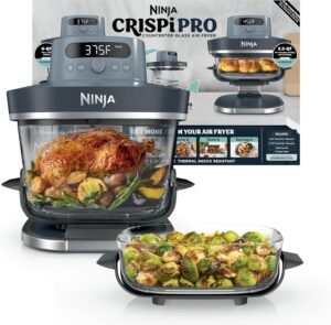 Ninja Crispi Pro Glass Air Fryer, 6-in-1, Cyberspace, AS101CY | Max crisp, air fry, bake, roast, recrisp, dehydrate, 1800W, 450F max, 6Qt, 2.5Qt containers
