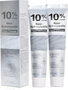 10% Nano Hydroxyapatite Toothpaste for Sensitive Teeth, Fluoride Free Remineralizing & Enamel Repair, Gentle Whitening & Peppermint Fresh Breath, 2-Pack