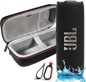 JBL Flip 7 Portable Bluetooth Speaker, IP68 Waterproof, Dustproof, Drop-Proof, PushLock System, AI Sound Boost, 16H Battery, Megen Hardshel Protection Case (Black)