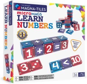 MAGNA-TILES microMAGS Learn Numbers 56-Piece Magnetic Construction Set, The Original Magnetic Building Brand