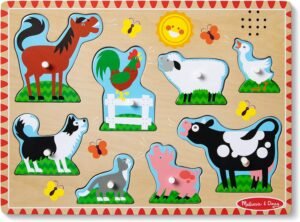 Melissa & Doug Farm Animals Wooden Sound Peg Puzzle 8-Piece Set