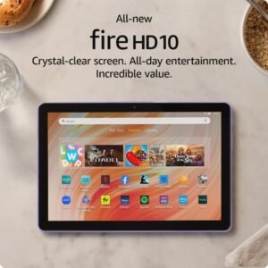 Like-New Amazon Fire HD 10 tablet (newest model) built for relaxation, 10.1″ vibrant Full HD screen, octa-core processor, 3 GB RAM, 64 GB, Lilac