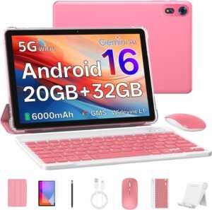 Tablet 10 Inch, Android 16 Tablet with Keyboard, 16GB RAM + 32GB, Blush