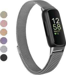 Vanjua for Fitbit Inspire 3 Bands Women Men, Stainless Steel Metal Mesh Loop Adjustable Magnetic Wristband Replacement Straps Compatible with Fitbit Inspire 3 Fitness Tracker