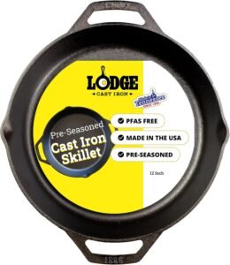 Lodge Pre-Seasoned Cast Iron Dual Handle Pan, PFAS-Free, 12 Inches