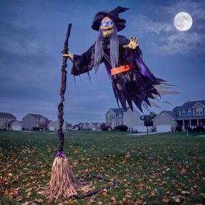 JOYIN Halloween Flying Witch Decor, Sound Activated Life-Size Halloween Decorations Outdoor